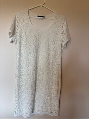 Sharagano Cream Floral Lace Short Sleeve Mini Dress